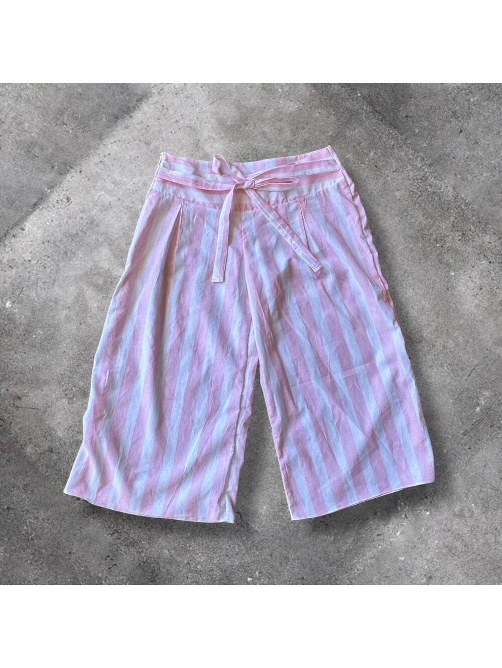 pink and white striped low rise cotton capri pants, XXS